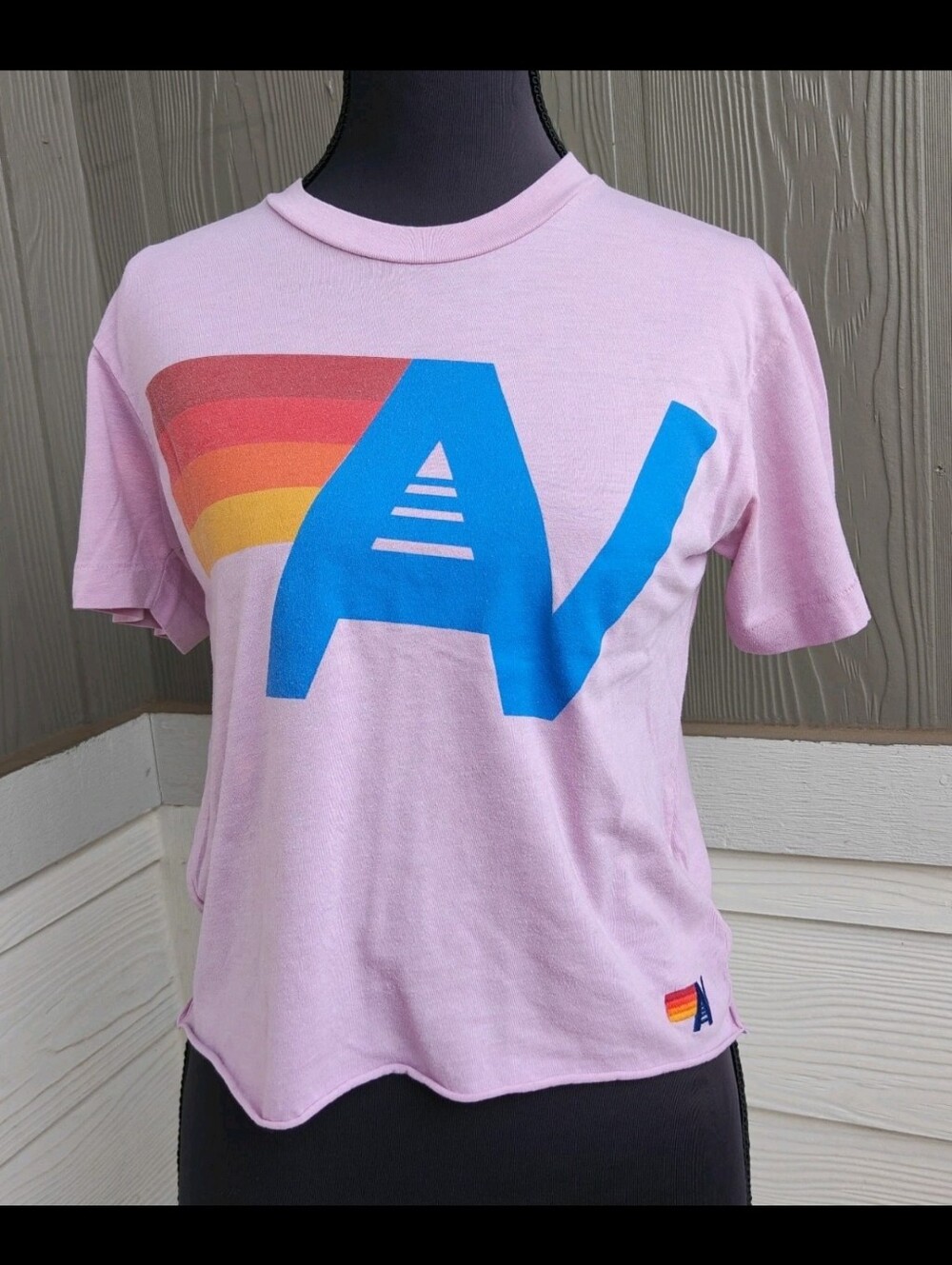 Aviator Nation Size XS AV Logo Cropped Boyfriend T- Shirt